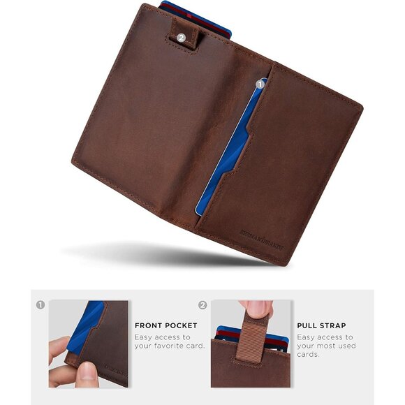 Men Brown Slim leather RFID Blocking Minimalist Card Front Pocket Wallets - Picture 9 of 10